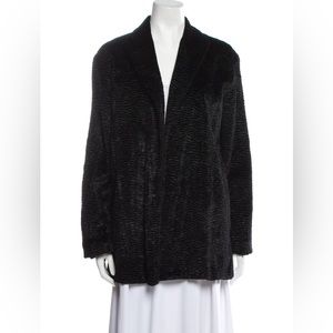 Lafayette 148 New York Black Faux Fur Curly Persian Coat Sz Small Good Condition